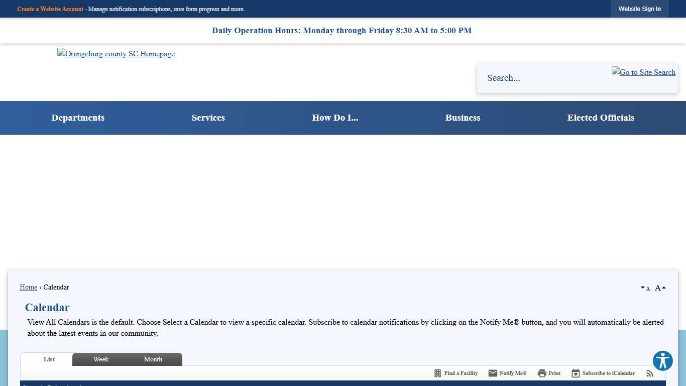 Calendar • Orangeburg County, SC • CivicEngage