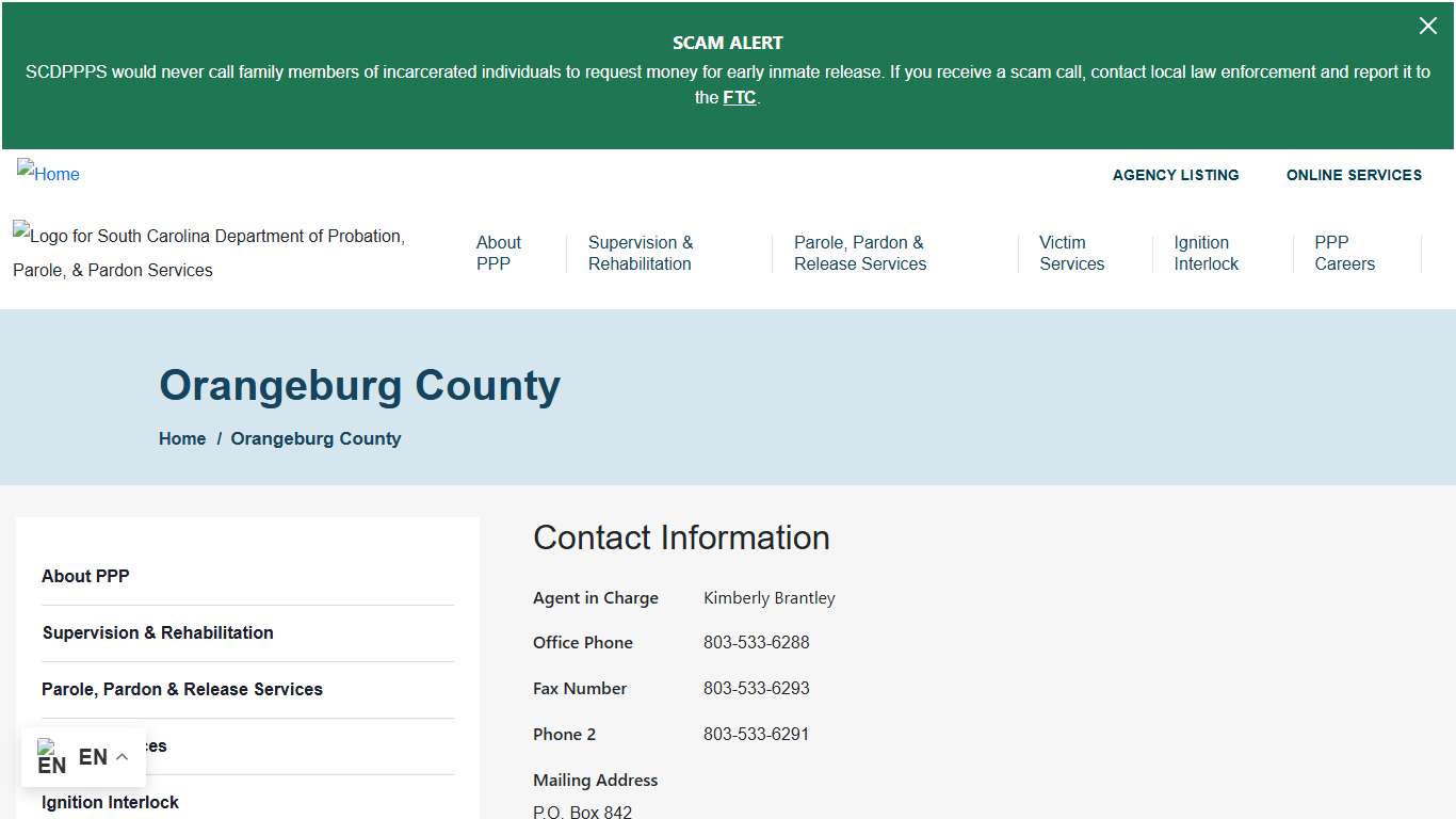 Orangeburg County South Carolina Department of Probation, Parole and Pardon Services