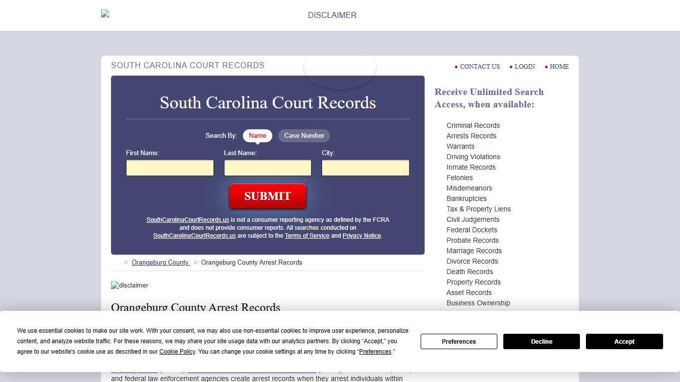 Orangeburg County Arrest Records SouthCarolinaCourtRecords.us